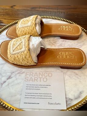 Franco Sarto Women’s Tina 5 Slide Sandals | Sz. 7.5M |Color: Natural Raffia |NWB
